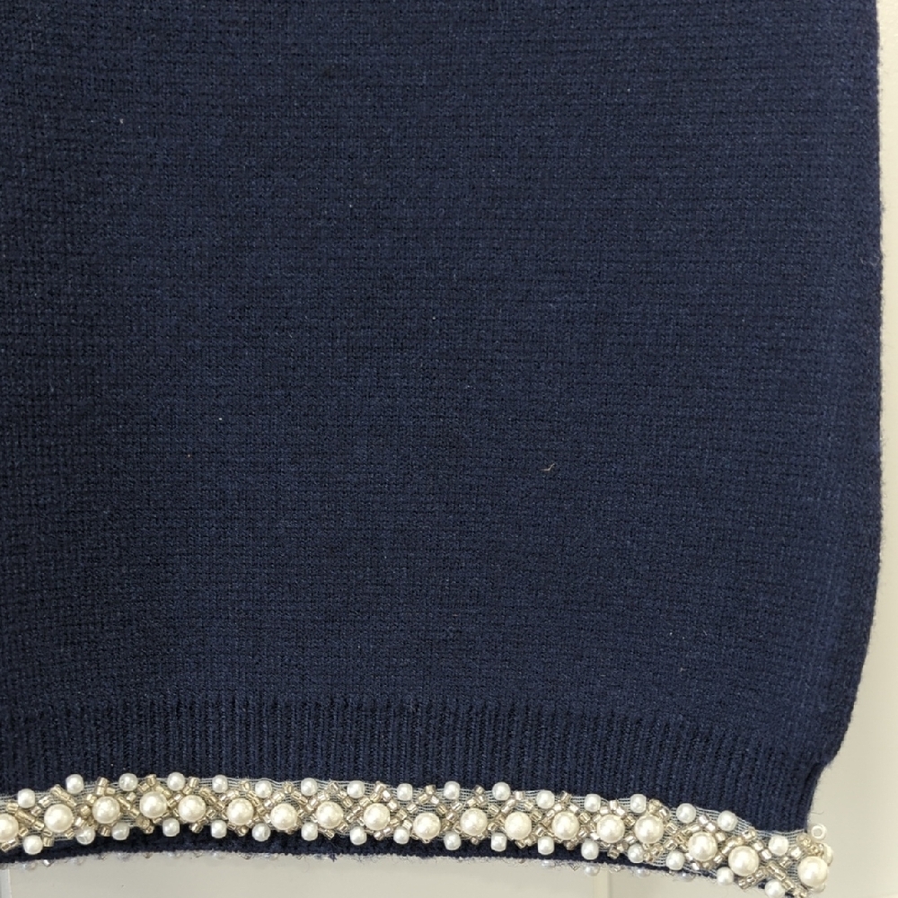 Navy Blue Cardigan and Slip Skirt Set with White Beaded Trim Details Size Medium - Picture 6 of 11